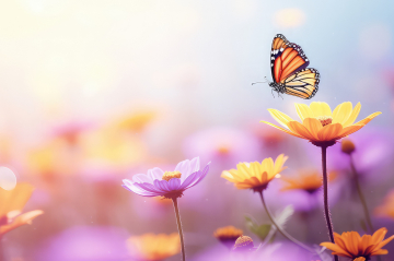 eine bunte Blumenwiese mit Schmetterling